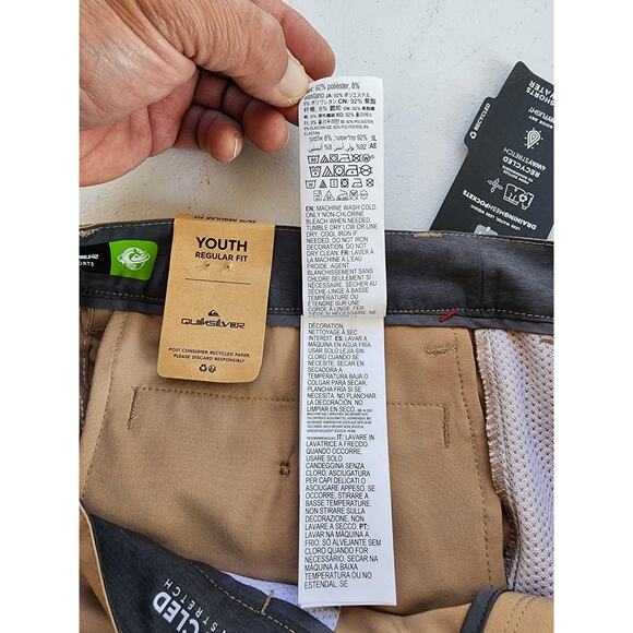 Quiksilver Shorts Boys 12 Khaki Amphibian Hybrid Walkshorts 4-Way Stretch Youth - Picture 16 of 16